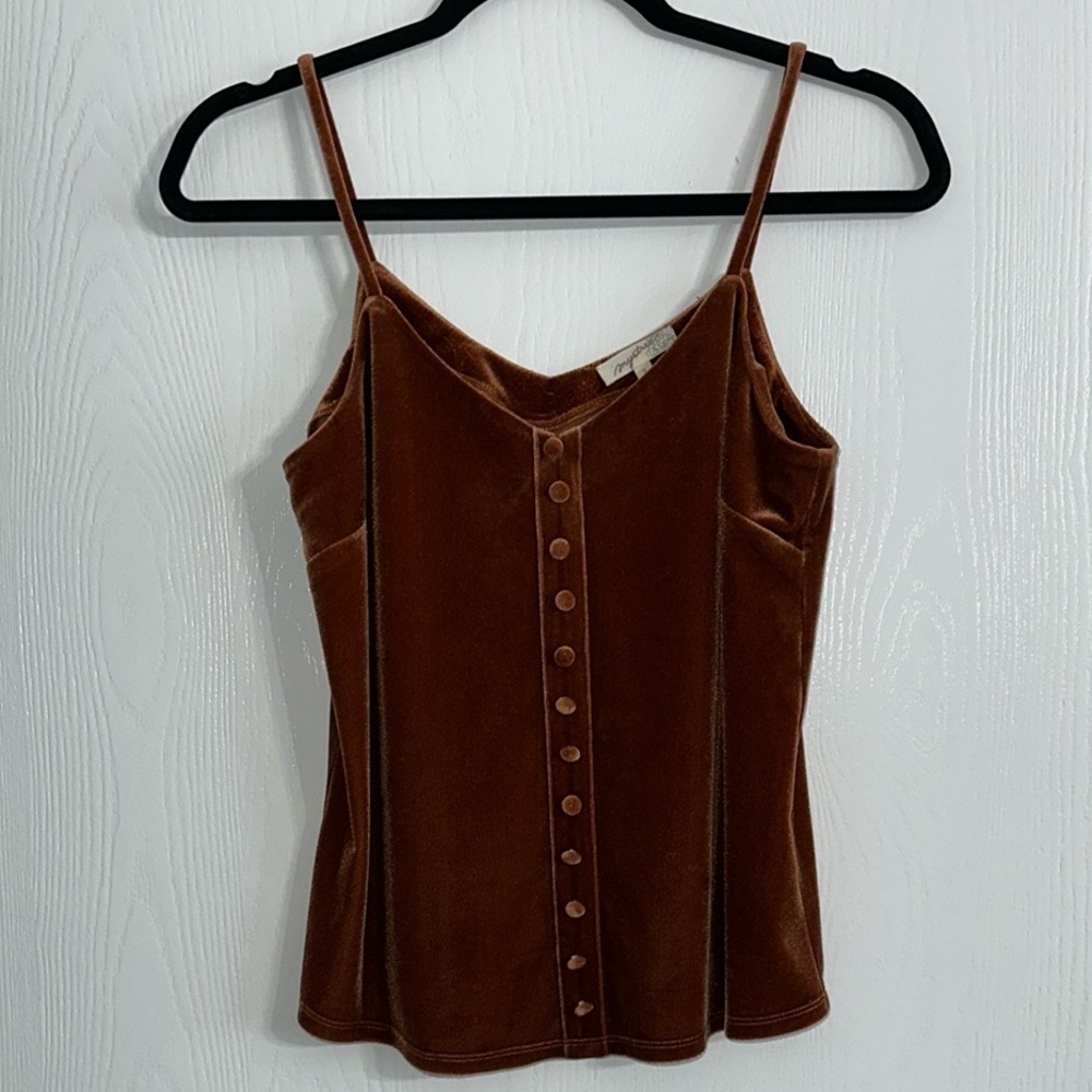 Mystree Velvet Brown Button-Up Women's Tank